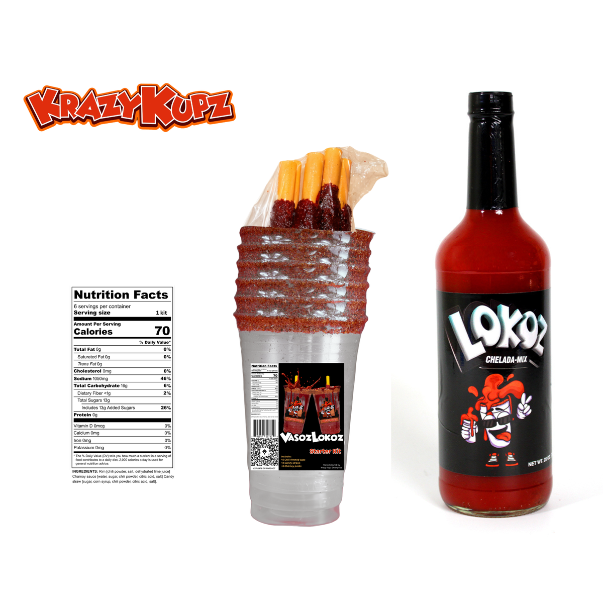 Krazy Kupz Michelada Fiesta Kit | Party Cups | Michelada Mix 25oz