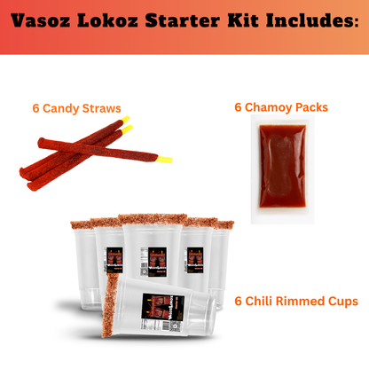 VasozLokoz Starter kit | Michelada Party Cups | 24oz 6 Rimmed Cups| 6 Chamoy Packs | 6 Candy Straws