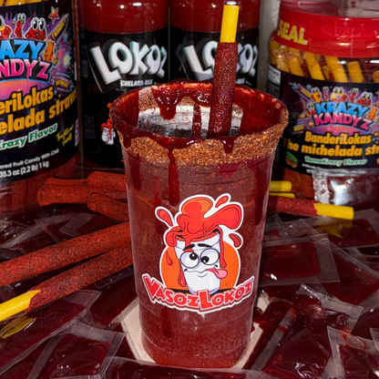 VasozLokoz Michelada Cups - Fiesta kit 24oz 6 Rimmed cup pack | 6 Chamoy packs | 6 candy straws